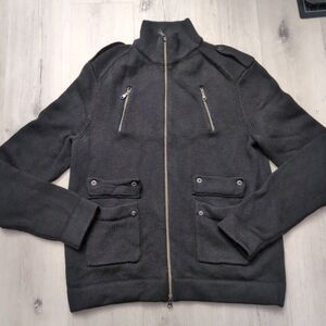 Banana Republic Utility Field/Chore Sweater Mens Large Black Wool Heavy Rugged